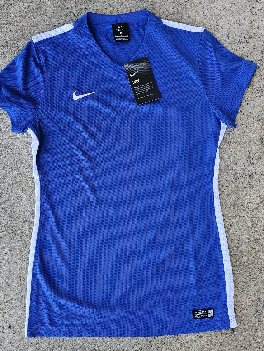 Nike Women's Royal Blue V-Neck Dri-FIT Jersey with White Accents
